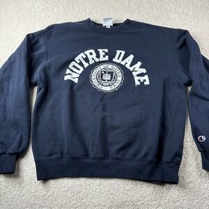 Champion Notre Dame Sweatshirt Adult Medium Blue Faded Logo Eco Fleece Crewneck